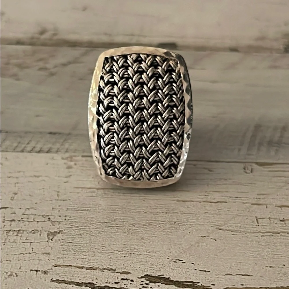 Lois Hill Silver Rectangular Textile Weave Cut-Out Ring.